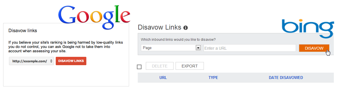 Google and Bing Disavow tools
