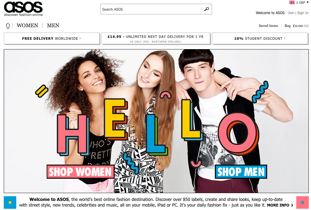 Asos home page