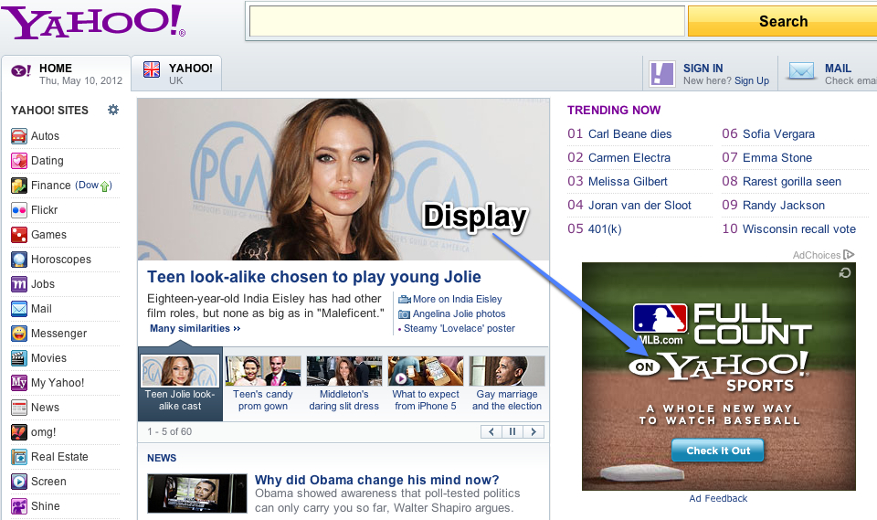 Yahoo display ad