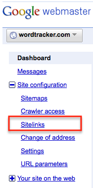 gwt sitelinks menu