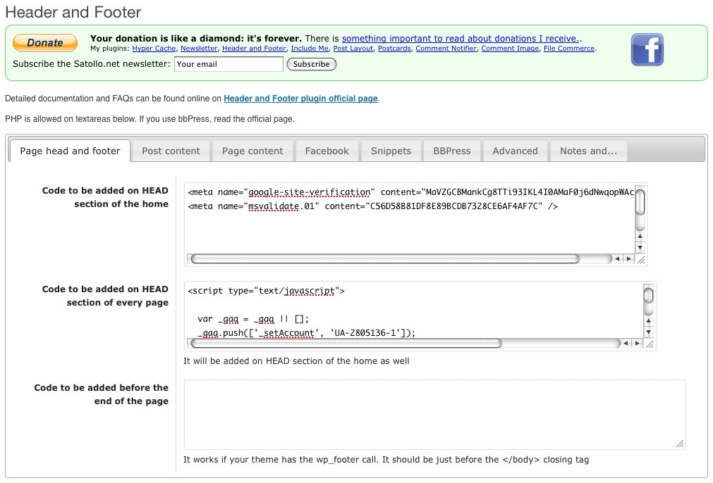 Header and footer plugin for WordPress