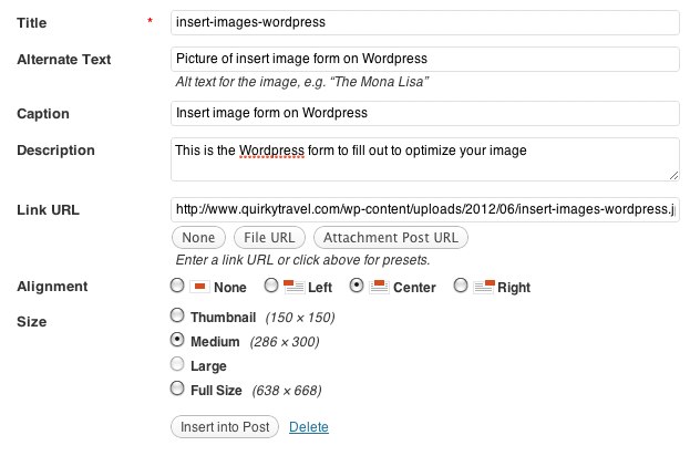 Detail for inserting images into WordPress