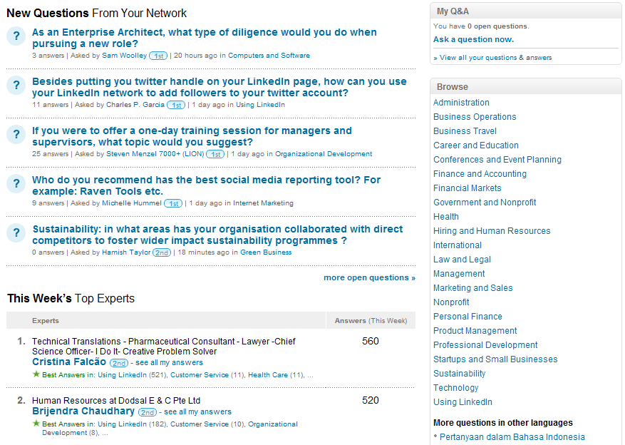 LinkedIn answers