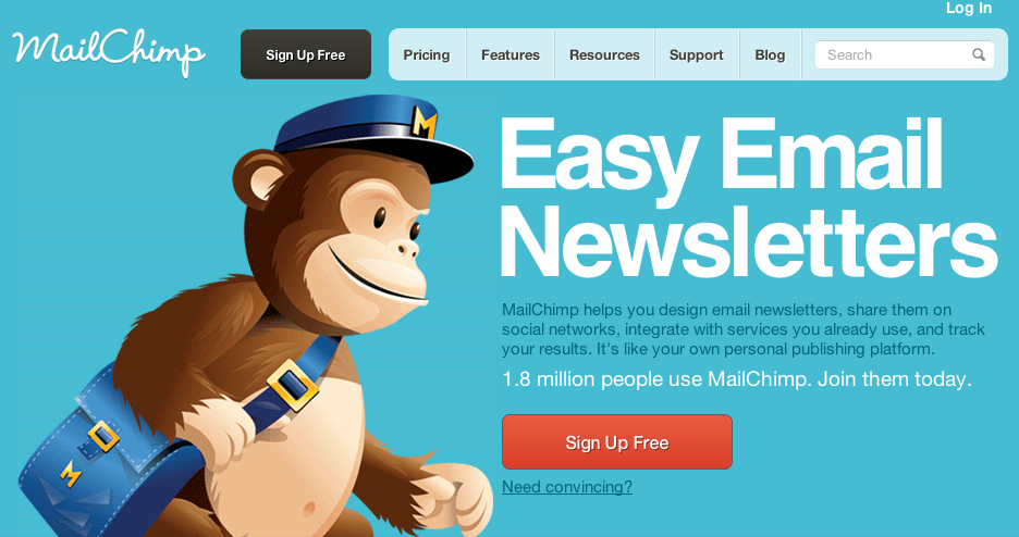 Mailchimp home page