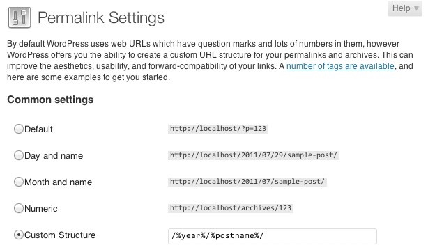 Permalinks settings on Wordpress