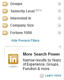Premium search filters LinkedIn