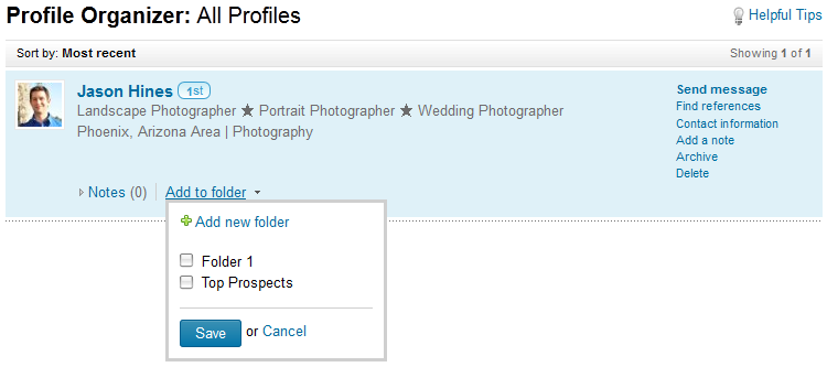 Profile organizer in folders