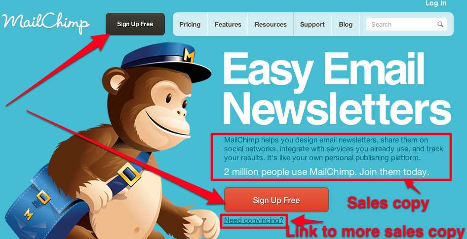 Sales copy Mailchimp