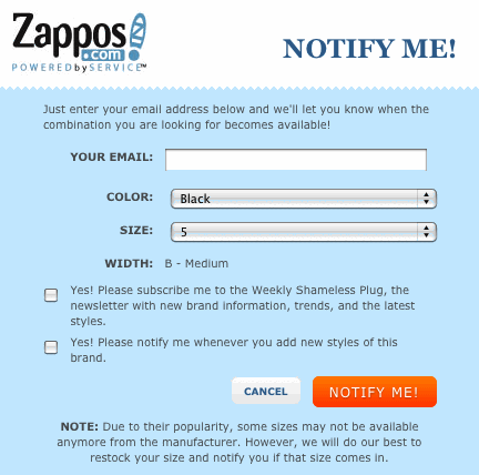 Zappos notification